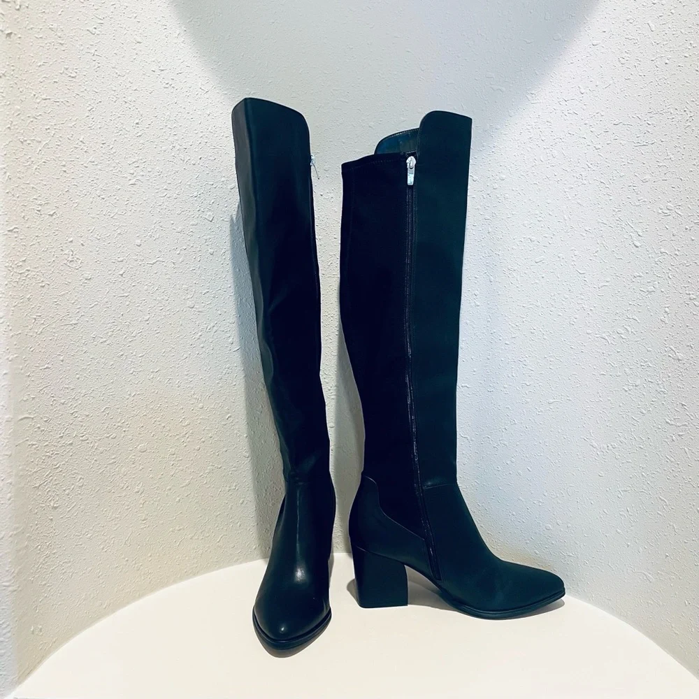 Marc Fisher Black Over the Knee Block Heel Vegan Boots Size 9 NWT